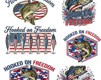 Hooked On Freedom Png, 4th of July Bass Fishing Png,Patriotic Fishing PNG,Patriotic Bass Fish Sublimation,American Flag Fishing Lure Graphic