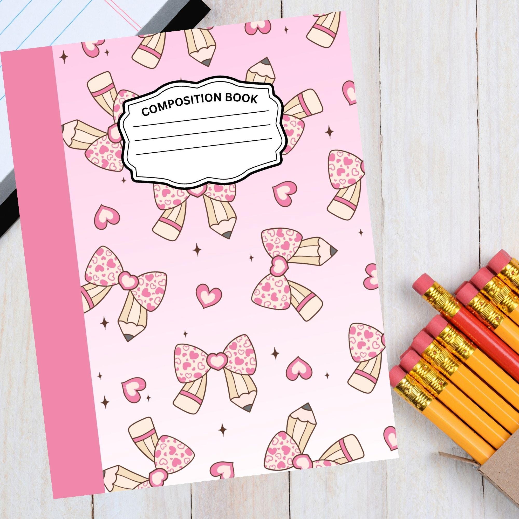 School Theme Pretty Girl Pink Supplies Composition Notebook Cover ...