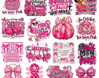 20+ Breast Cancer Png Bundle, Breast Cancer Awareness png, In October we wear pink, Pink Ribbon png, Cancer Fight Quotes, Cancer Sublimation