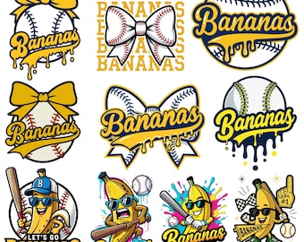 Coquette Bananas Baseball PNG, Let's Go Bananas Png, Baseball Png, Game Day, Sport Png,Banana Clipart,Dripping Text Bananas Baseball T-Shirt