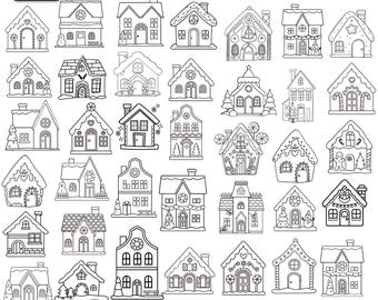 40 Gingerbread House SVG Bundle, gingerbread svg, Gingerbread Ornament Clipart, Winter holiday, Cute Cookie Cottage Vector,christmas clipart