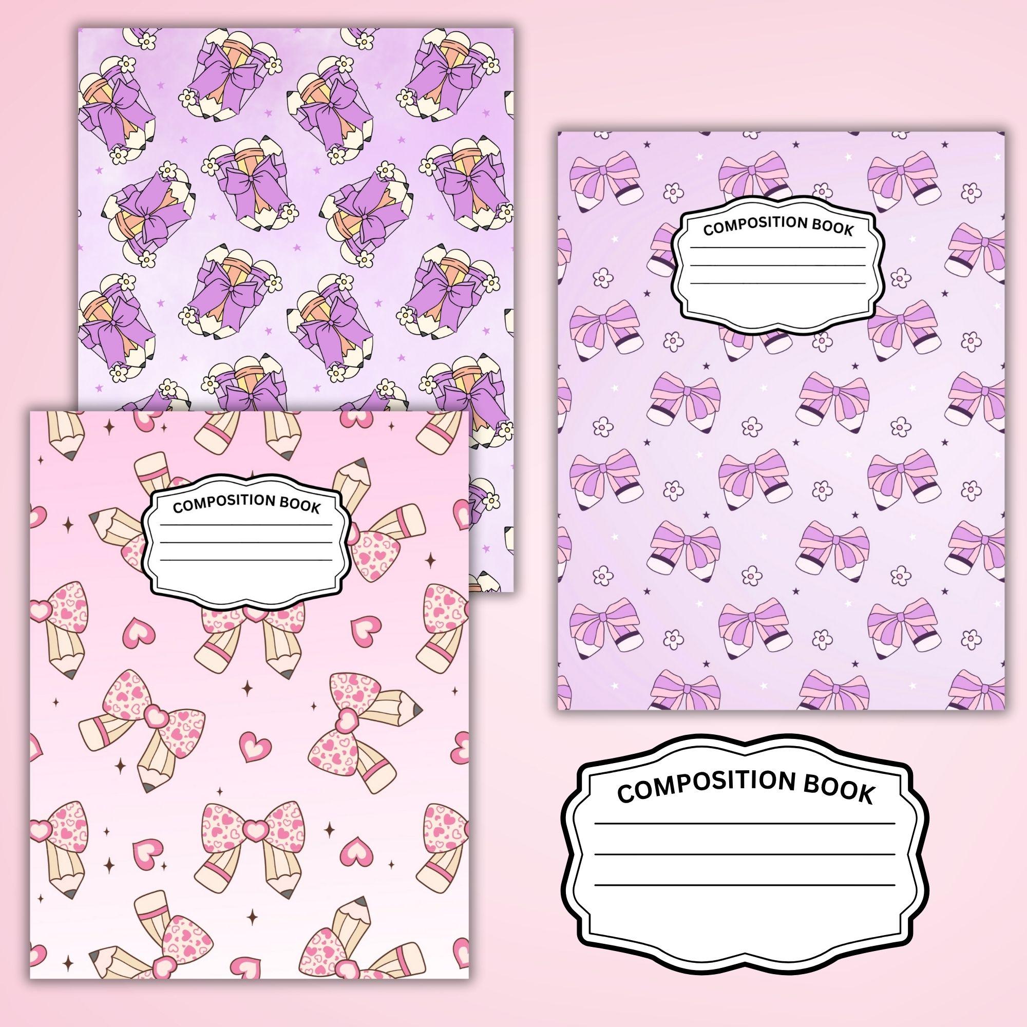 School Theme Pretty Girl Pink Supplies Composition Notebook Cover ...