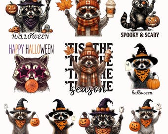 Halloween Raccoon PNG, Funny Raccoon Pumpkin PNG,Creepy Cute Raccoon Ghost Png, Autumn fall Raccoon PNG,Spooky And Feral Raccoon Png,Digital