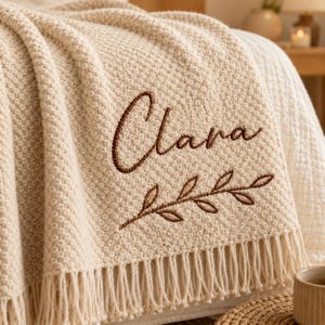 Personalized Embroidered Name Tassel Knit Throw Blanket,Custom Family Waffle Textured Blanket,Warm Wedding Anniversary Housewarming Gift