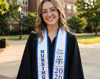 Custom Nursing Graduation Stole, Personalized Grad Stole with Name, Custom RN Graduation Stole, Graduation Gift for Nursing, Class of 2026