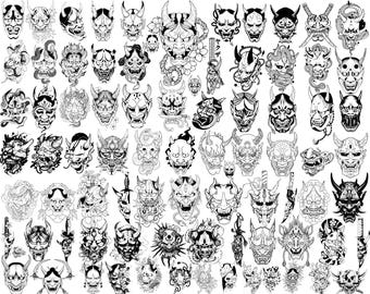 SVG File 82 Japanese Oni Mask Demon Tattoo Folklore Horror Face Mask laser art hd bundle festival cricut silhouette mythology asian samurai