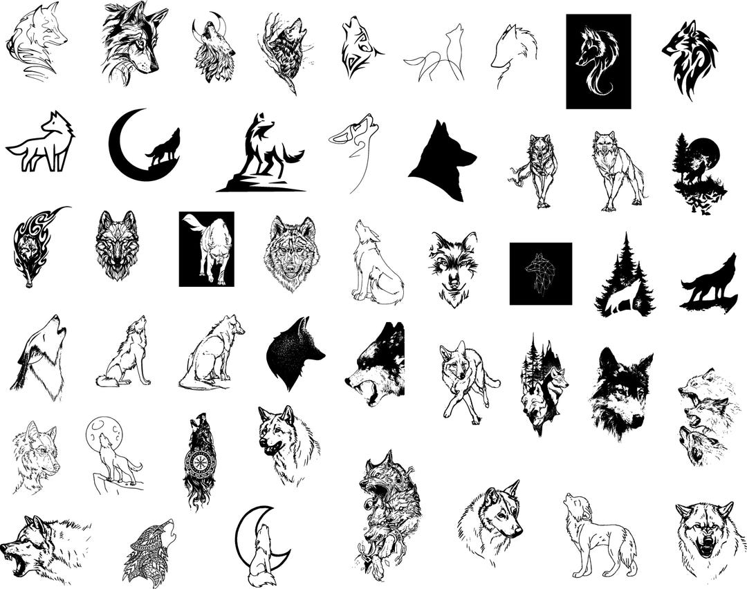 Wolf SVG Bundle | 46 Wolves Pack Designs, Vector PNG (instant Download ...