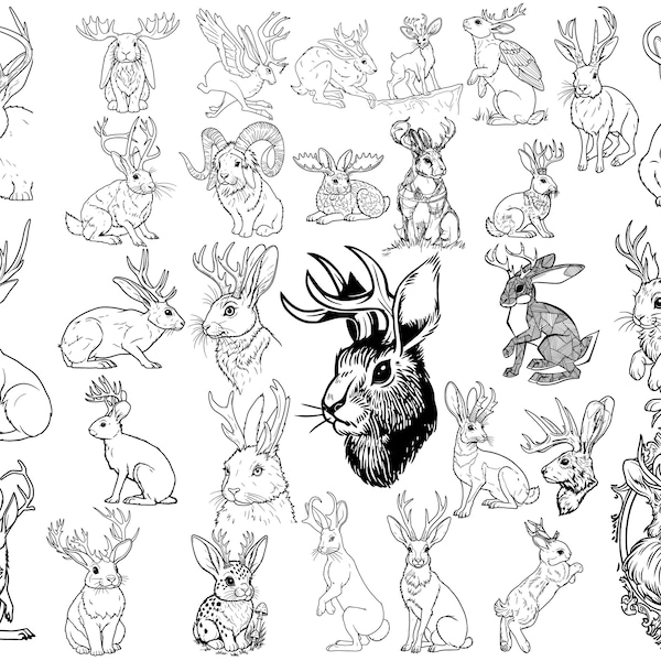 Jackalope SVG Bundle | Mythical Rabbit Antlers, Western Folklore & Fantasy Creature Designs | Vector Cricut | Instant Download | Svg Png Eps