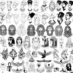 SVG-fil. 75 Nefertiti Kleopatra Ramses Egypten Farao Pyramid Ibis Osiris Anubis Sphynx Kairo Ra Horus Gudinna Mega Pack Laser Vektor Bundle