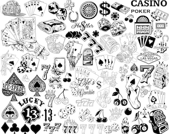SVG File 78 Las Vegas Poker Cards Casino Blackjack Lucky Cherry Ace of Spades Vinyl Texas Decal Vector Cricut Silhouette Mega Bundle Laser