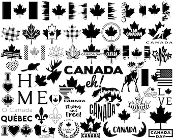 File SVG. 53 Bandiera canadese Québec 1° luglio Foglia d'acero Alce Castoro Decorazione Canada Patriottico Mega Pack Laser Wall Art Cricut Vector PNG Bundle