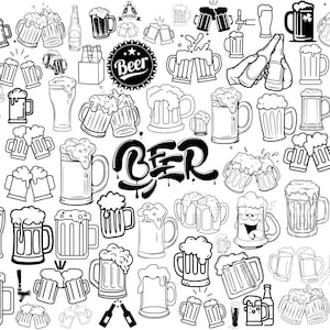Paquete de 68 cervezas SVG: íconos de cerveza artesanal, lúpulos, tazas y diseños de bares. Archivos SVG, DXF, EPS y PNG. Vector Cricut. Descarga instantánea.