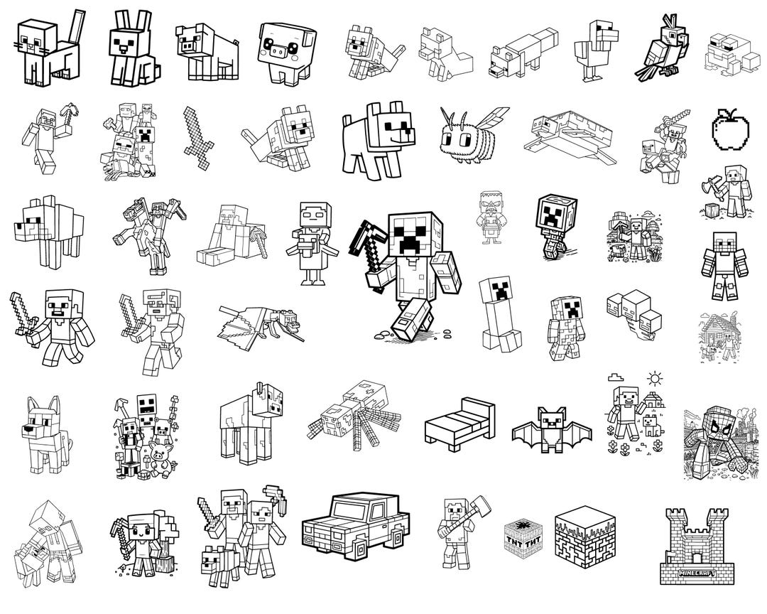 Pixel Builder SVG Bundle | Blocky Heroes, Mobs & Tools (digital ...