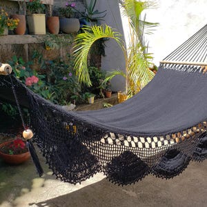 Black Magic Hammock with Wood - Natural Cotton | Columpiame