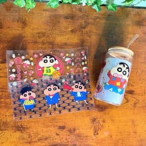 Crayon Shin Chan 16 Oz Glass Tumbler | Shin Chan Inspired Tumbler | Glass Cup Tumbler | Japanese Animation Anime Glass Cup | Uvdtf Wrap
