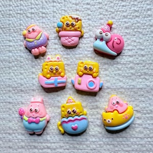 Cute spongebob and patrick Flatback Resin Charms Cabochons Diy Set Of 8
