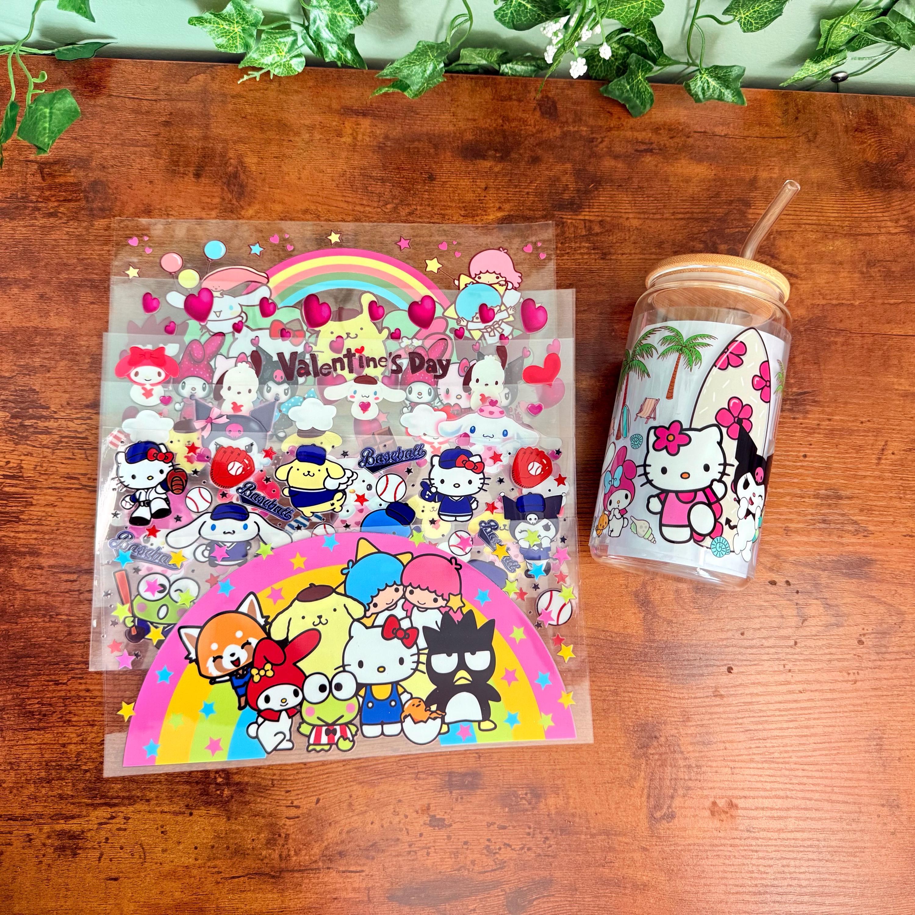 Vaso de vidrio de 16 oz de Sanrio Friends / Vaso inspirado en Hello Kitty Friends / Vaso de vidrio / Vaso de vidrio de animación japonesa / Envoltura UVDTF