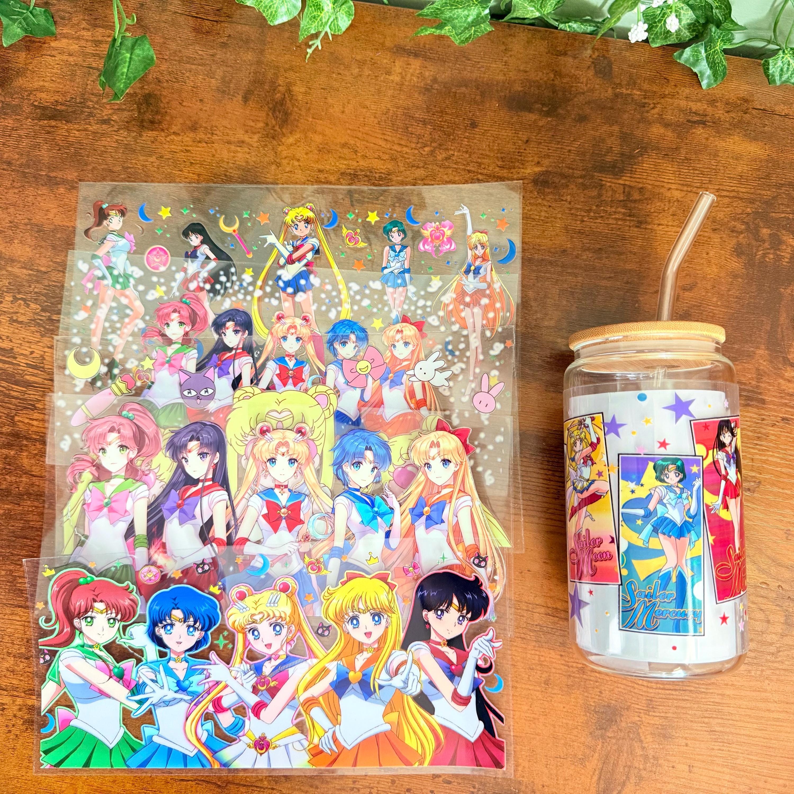Sailor Girl And Moon 16 Oz Glass Tumbler | Sailor Inspired Tumbler | Glass Cup | Japanese Anime Animation Glass Cup | Uvdtf Wrap
