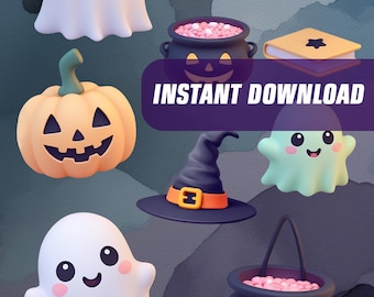Halloween Digital Stickers Pack – Cute Spooky Clipart, Printable Stickers for Planners, GoodNotes, Scrapbooking | PNG Bundle, A4 Sheet
