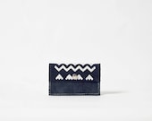 Card Holder Tribal Pattern Leather Suede Navy Blue with White No. CH-101