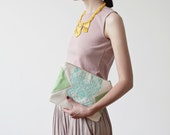 FINAL SALE Geometrical Illusion Printed  Leather Pouch  aqua No. ZP-207