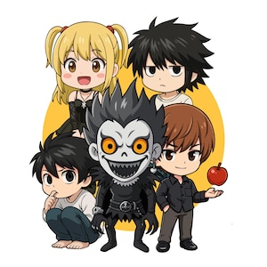 Death Note Chibi Charaktere Bundle Digitaler Download | Charakter Anime Clipart in hochauflösende PNG, SVG & EPS |Ideal für Aufkleber, Drucke und mehr