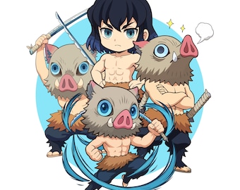 Inosuke Demon Slayer Chibi Characters Digital Download | Character Anime Clipart in High-Res SVG, EPS & PNG | for Stickers, Prints and More