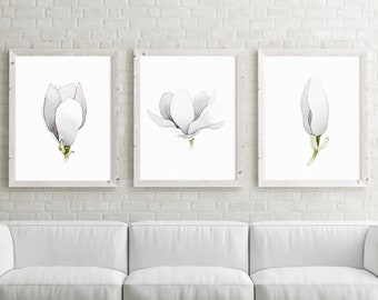 White Magnolia Flower Print set of 3, PrintableArt INSTANT DOWNLOAD Printable Wall Decor Nursery Room Print