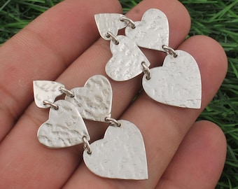 Gehämmerte Sterling Silber Herz Ohrringe: Boho Statement Schmuck