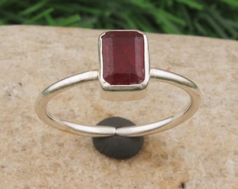 Emerald-Cut Red Garnet Sterling Silver Ring: January Birthstone