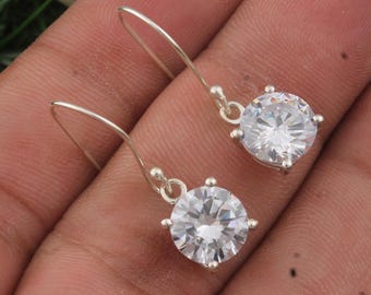 Dainty Cubic Zirconia Drop Earrings: Sterling Silver Bridal Jewelry