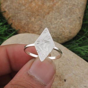 Handmade Sterling Silver Diamond Ring: Etched Geometric Jewelry