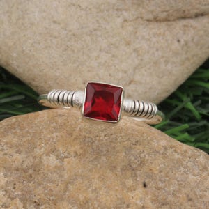 Vintage Red Garnet Sterling Silver Ring: Handmade January Birthstone
