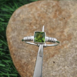 Peridot Quartz Ring: Square Cut Sterling Silver Boho Jewelry