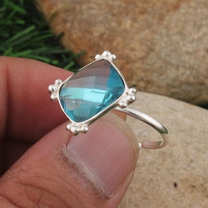 Blue Gemstone Sterling Silver Ring: Handmade Boho Statement Jewelry