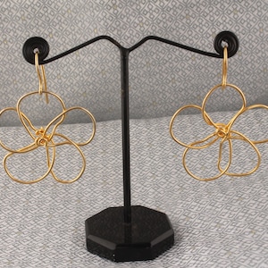 Gold Plated Wire Flower Earrings: Boho Dangle Jewelry
