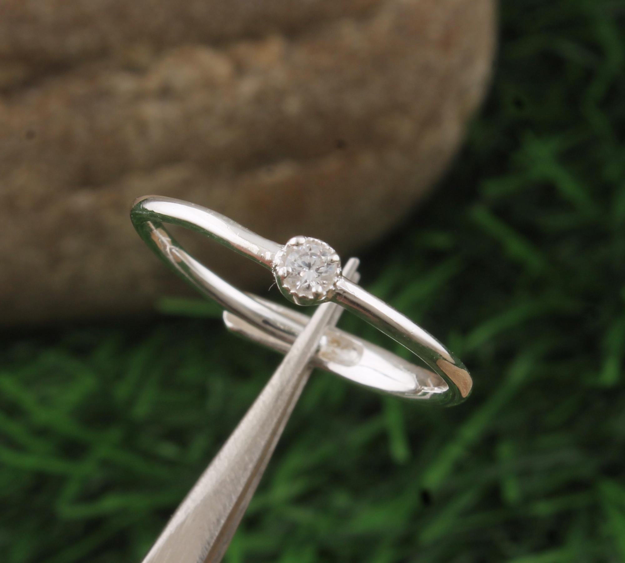 Minimalist CZ Sterling Silver Ring, Delicate Stacking Band