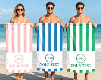 Benutzerdefiniertes Logo vertikal gestreiftes Strandtuch, personalisierter Text schnell trocknendes Pooltuch Business Brand Sommertuch, individuelles Firmenlogo Strandgeschenk