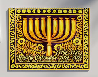 Jewish Calendar 2026 2027: With 12 Jewish Artwork, all Jewish Holidays, Dates, Candle Lighting Times, & Weekly Torah Portions | Jewish Gifts