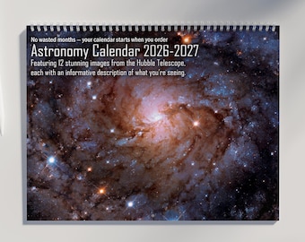 Astronomy Calendar 2026 2027 | Space Calendar with Stunning Hubble Photography, Moon Phases, and US Holidays Marked | Astronomy Gift