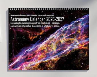 Astronomy Calendar 2026 2027 | Space Calendar with Stunning Hubble Photography, Moon Phases, and US Holidays Marked | Astronomy Gift