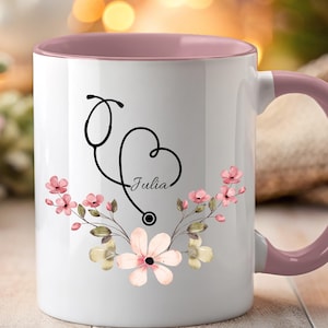 Personalized Medical Mug: Floral Stethoscope Design, Nurse Doctor Gift