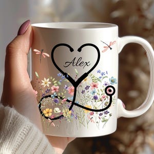 Personalized Medical Mug: Floral Stethoscope Design, Nurse Doctor Gift