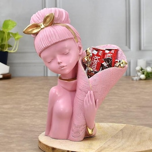 Pink Lady with Basket Decorative Flower Statue - Elegant Home Decor Showpiece Figurine