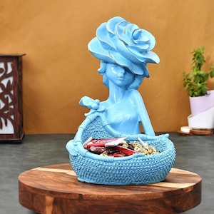 Elegant Lady with Basket Figurine – Decorative Home Decor Statue & Showpiece for Living Room, Bedroom, Office