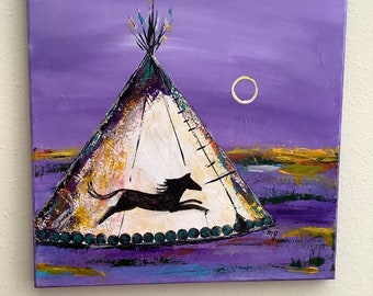 Tepee Original Wall Art Acrylic Landscape Tipi Abstract Contempary Horse Painting