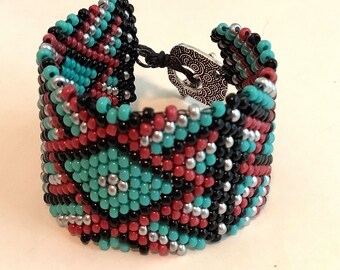 Bead weaving bracelet, Tribal Bracelet, Beaded Bracelet, Silver Bracelet