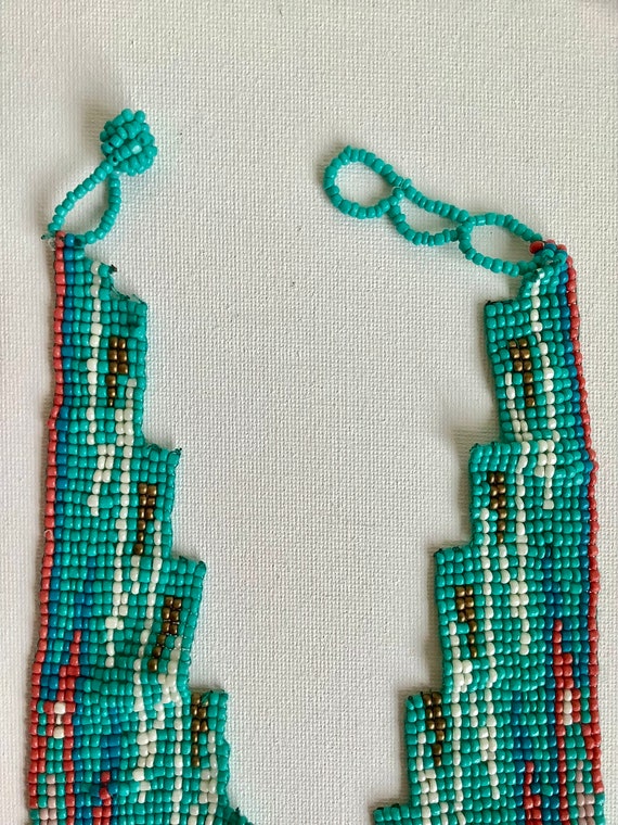 Vintage handmade turquoise and gold seed bead wov… - image 4