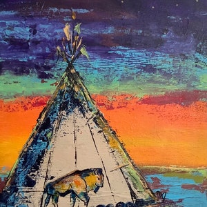 Tepee Original Wall Art Acrylic Abstract Colorful Contemporary Landscape Painting Tipi