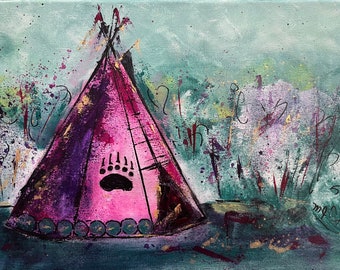 Tepee Wall Art Original Acrylic Abstract Contemporary Landscape Painting Tipi